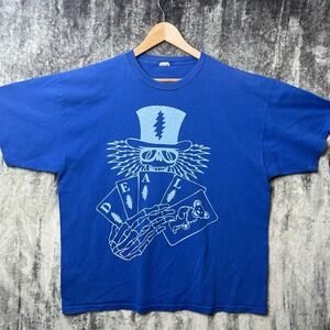 VTG 2XL THE GRATEFUL DEAD DEAL Blue T-Shirt Bear Skull Bolt Poker Cards Dealer